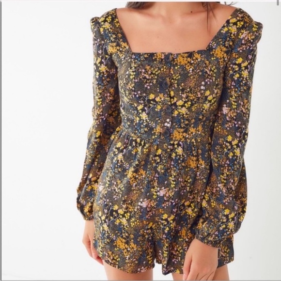 Urban Outfitters Pants - Urban Outfitters Black Floral Long Sleeve Romper size XS